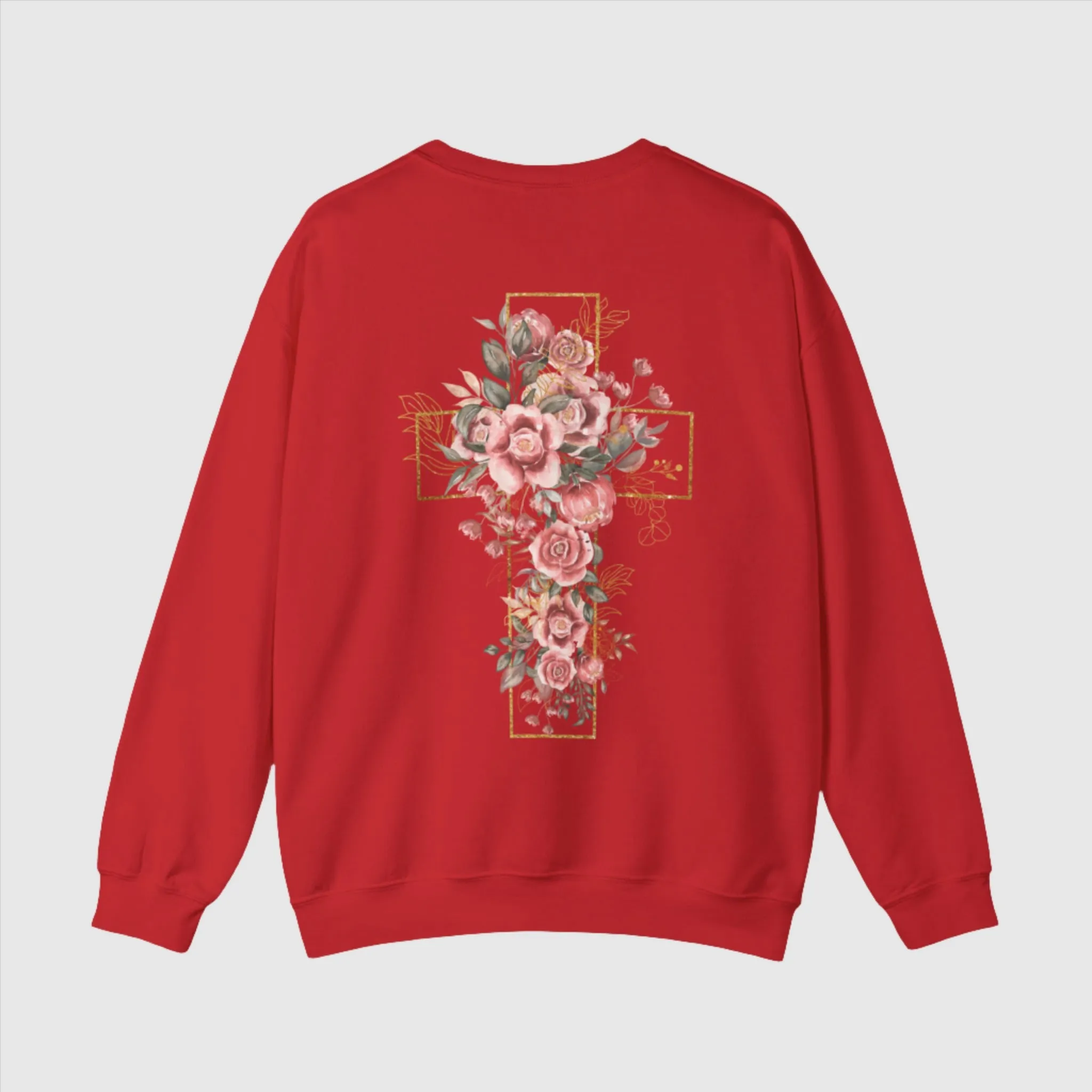 Unisex Blooming Flower Cross Heavy Blend Crewneck Sweatshirt