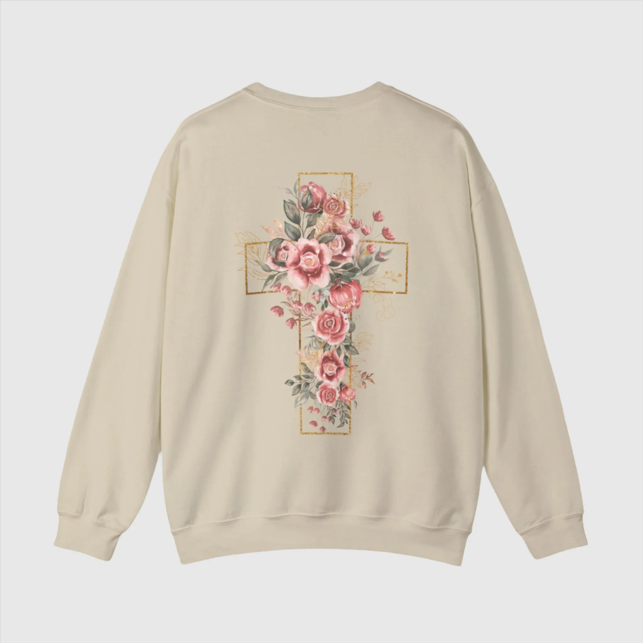 Unisex Blooming Flower Cross Heavy Blend Crewneck Sweatshirt