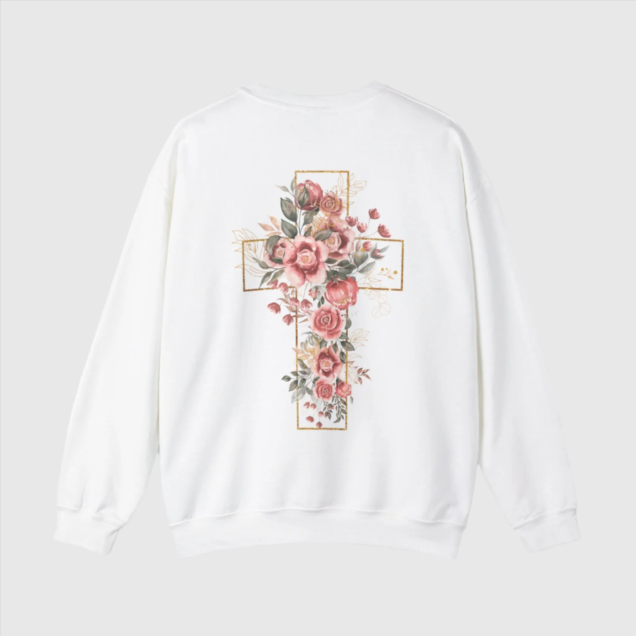 Unisex Blooming Flower Cross Heavy Blend Crewneck Sweatshirt