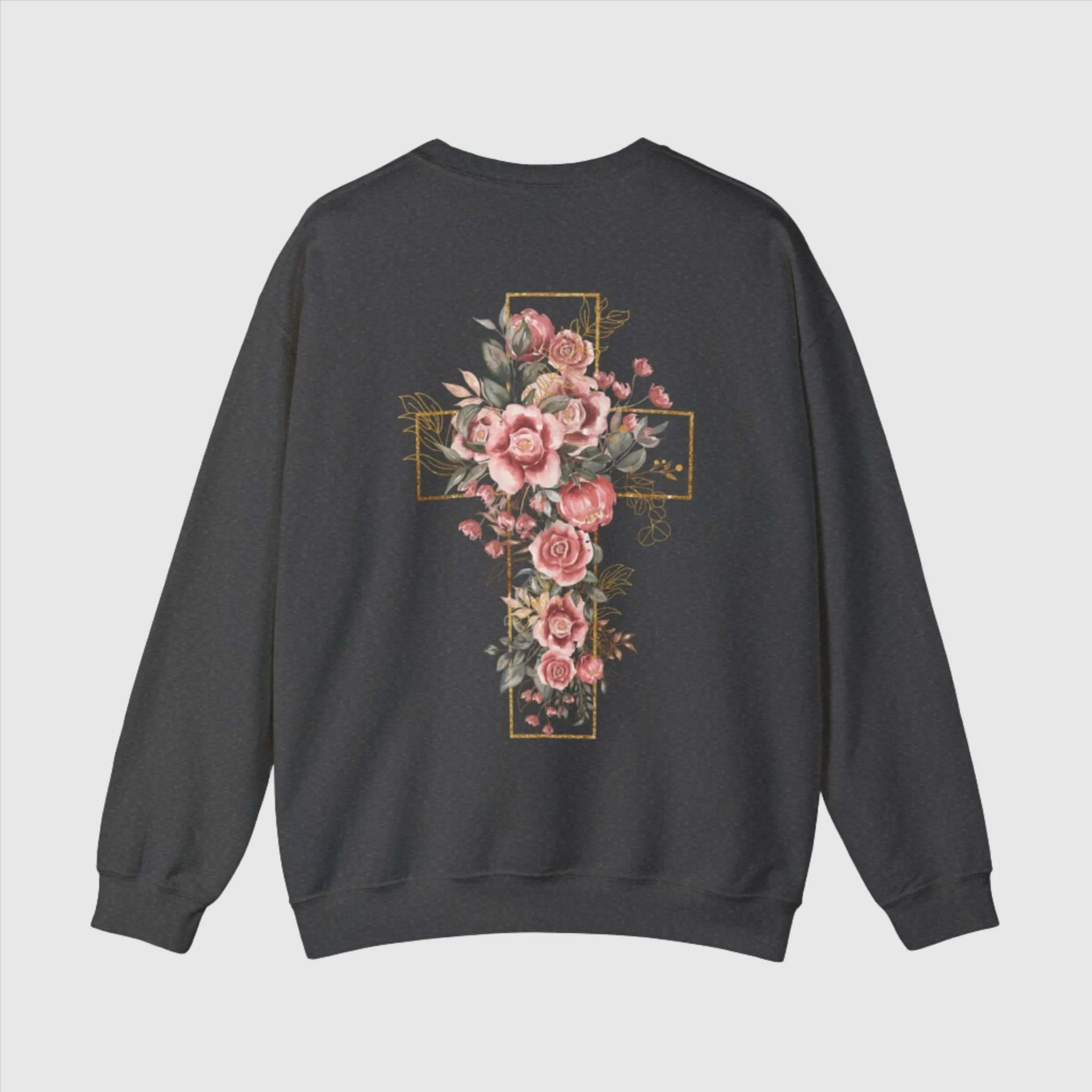 Unisex Blooming Flower Cross Heavy Blend Crewneck Sweatshirt