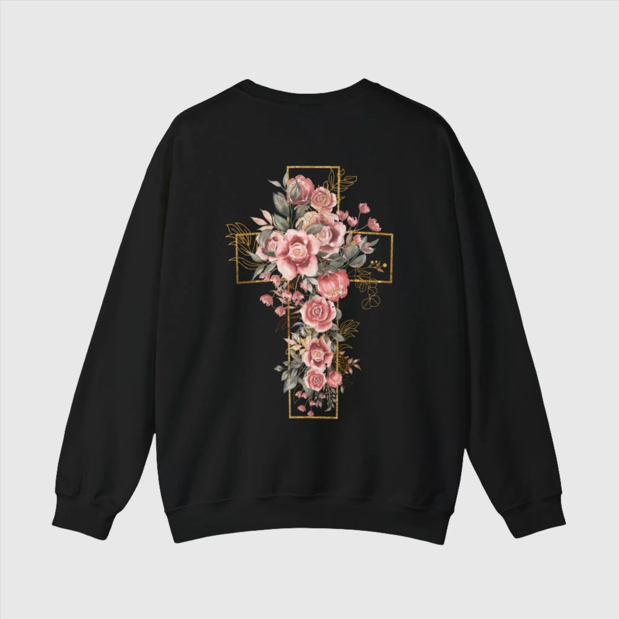 Unisex Blooming Flower Cross Heavy Blend Crewneck Sweatshirt