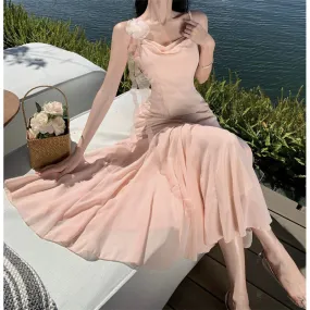 Uniwim avant garde dress to impress Fairy Elegant Big Backless Pink Suspender Skirt Women's Summer Waist Slimming Dress