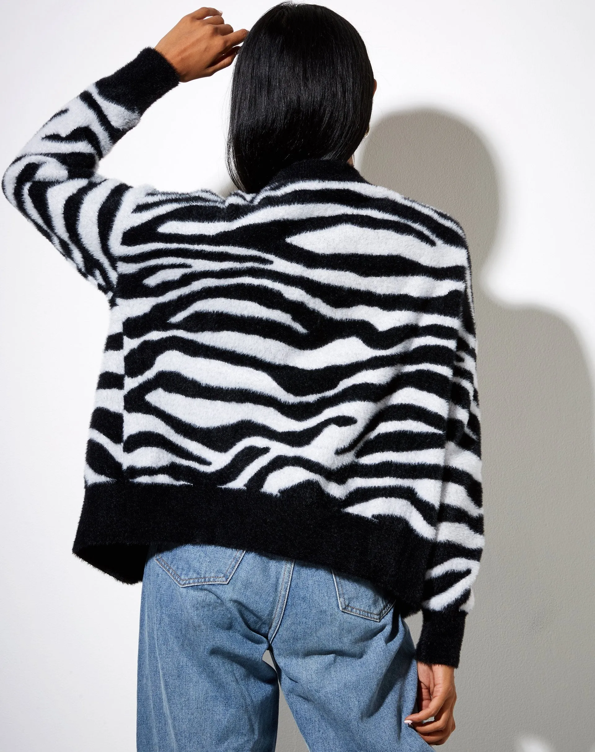 Uriela Cardigan in Knit Zebra Black and White