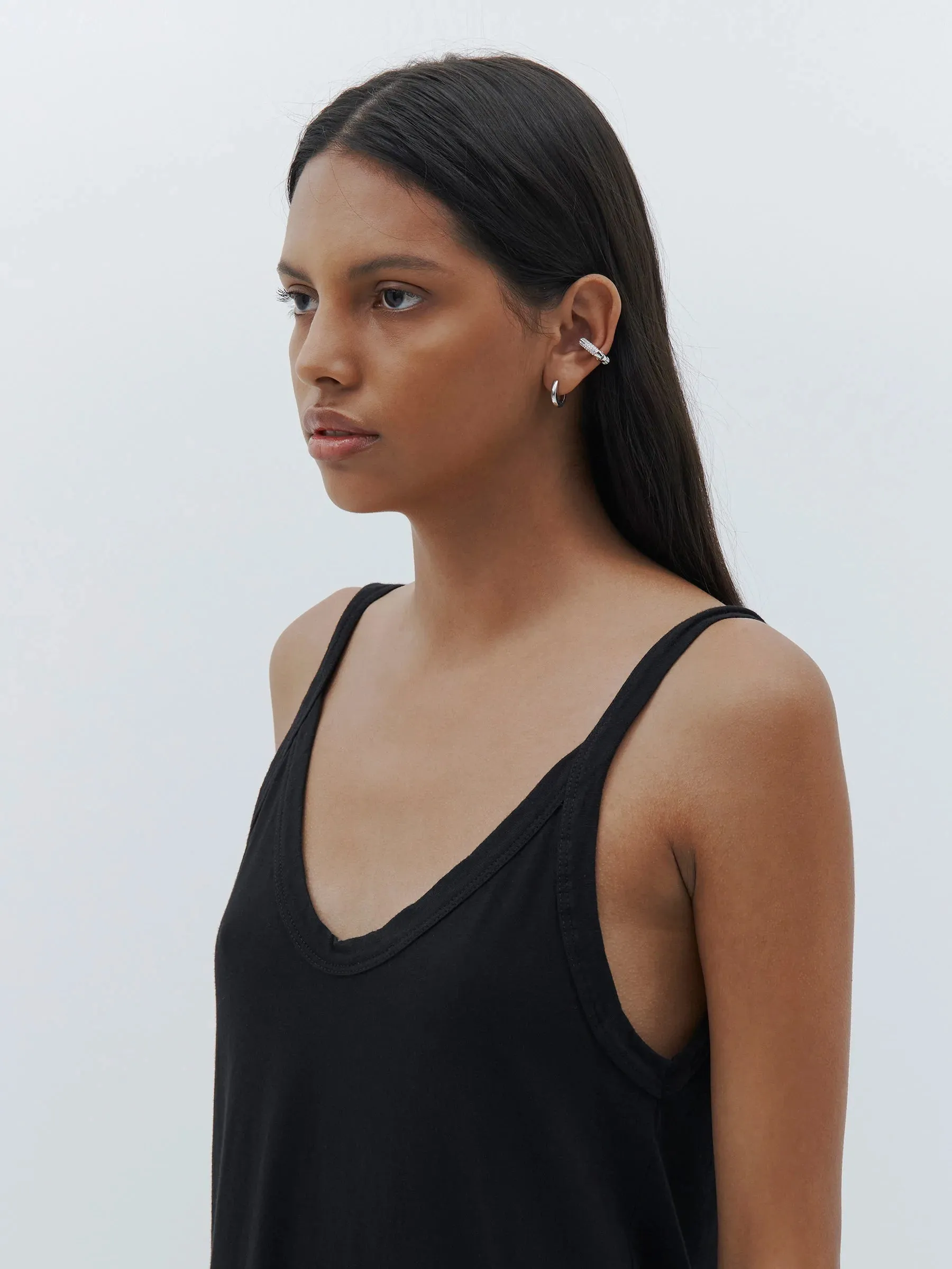 V NECK JERSEY SLIP DRESS - BLACK