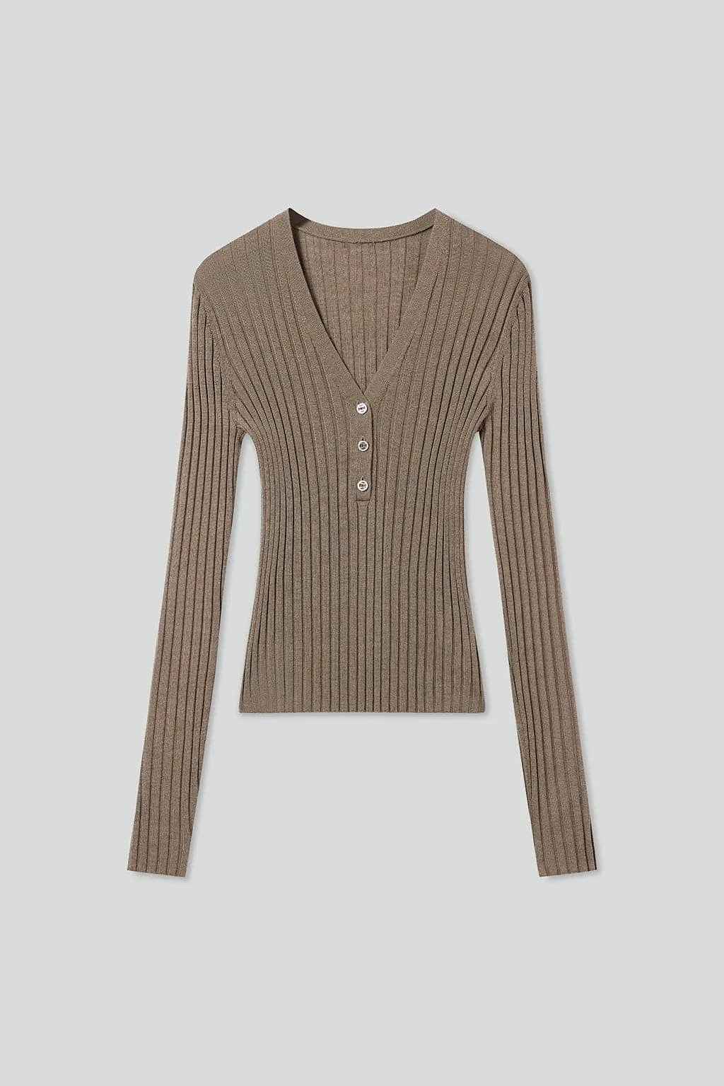 V-Neck Wool Knit Top With Crystal Buttons