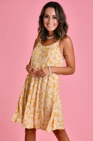 VGLD086 - MARGOT WIDE STRAP DRESS - SPOTTED LEAF MUSTARD