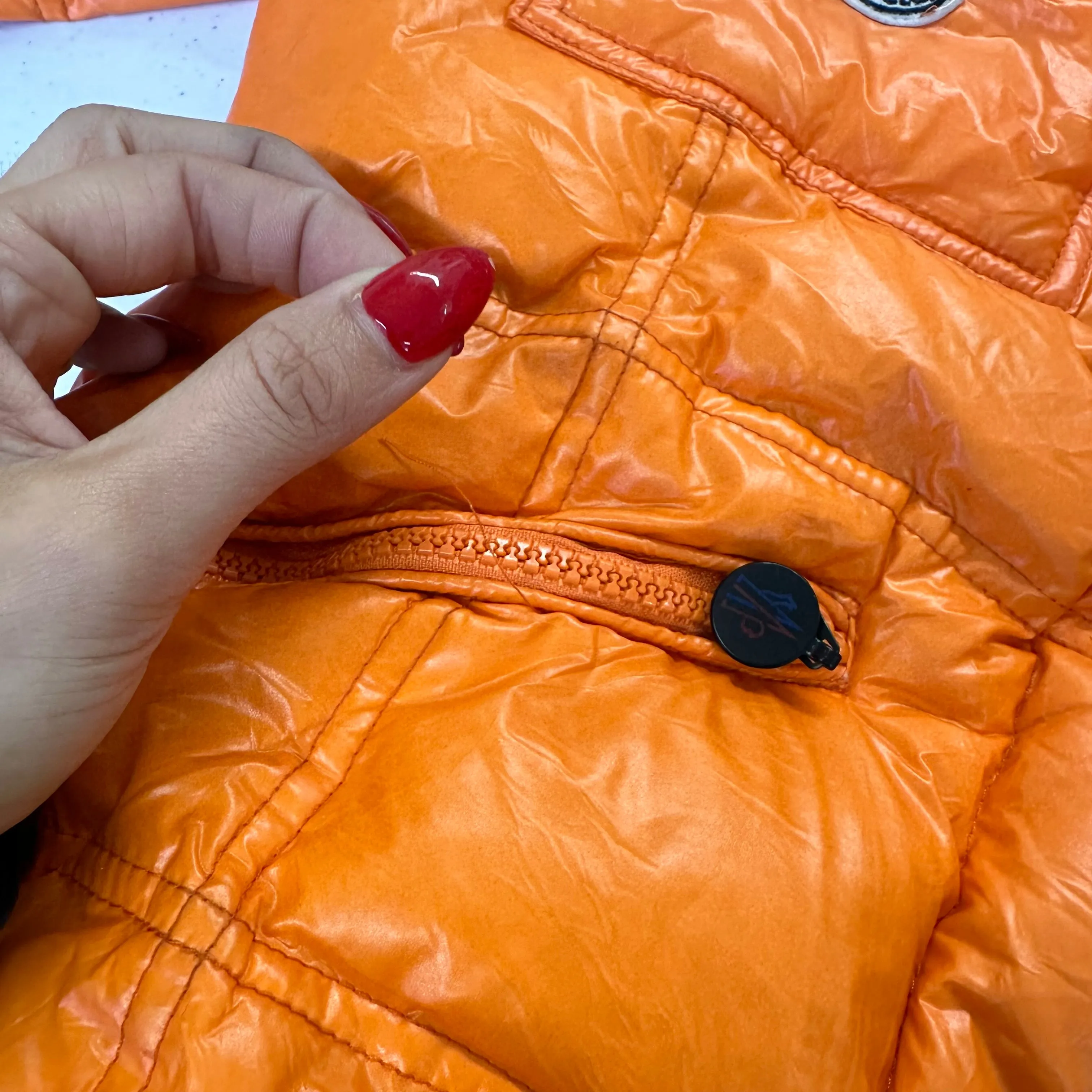 vintage orange moncler down filled puffer coat