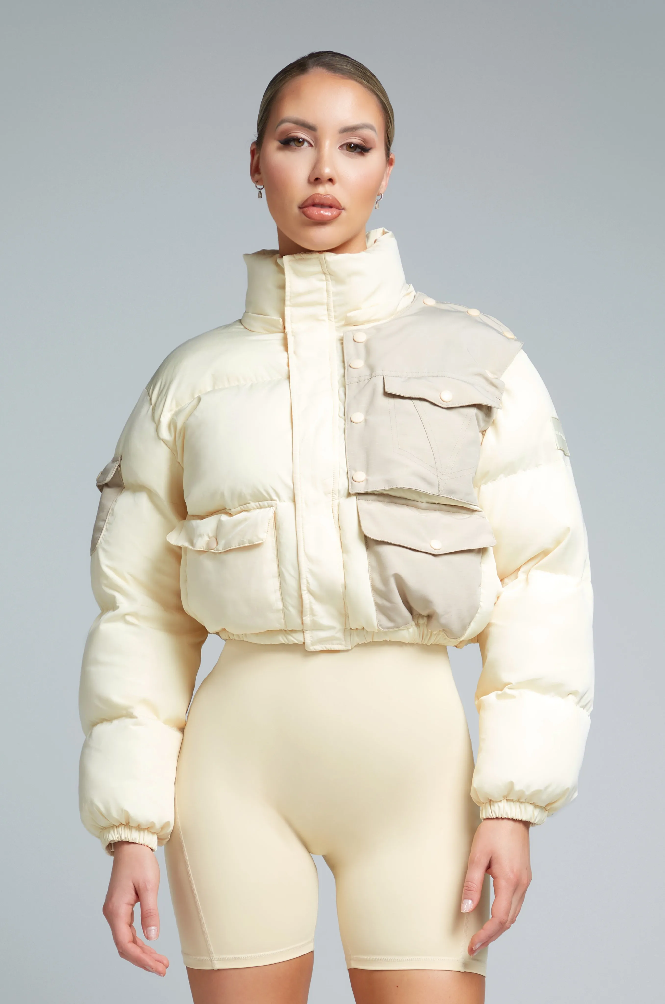 W23/24 KG Cropped Puffer Jacket - Cream