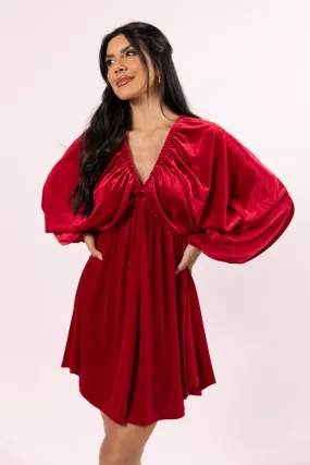 Warmest Wishes Red Babydoll Cut Velvet Mini Dress