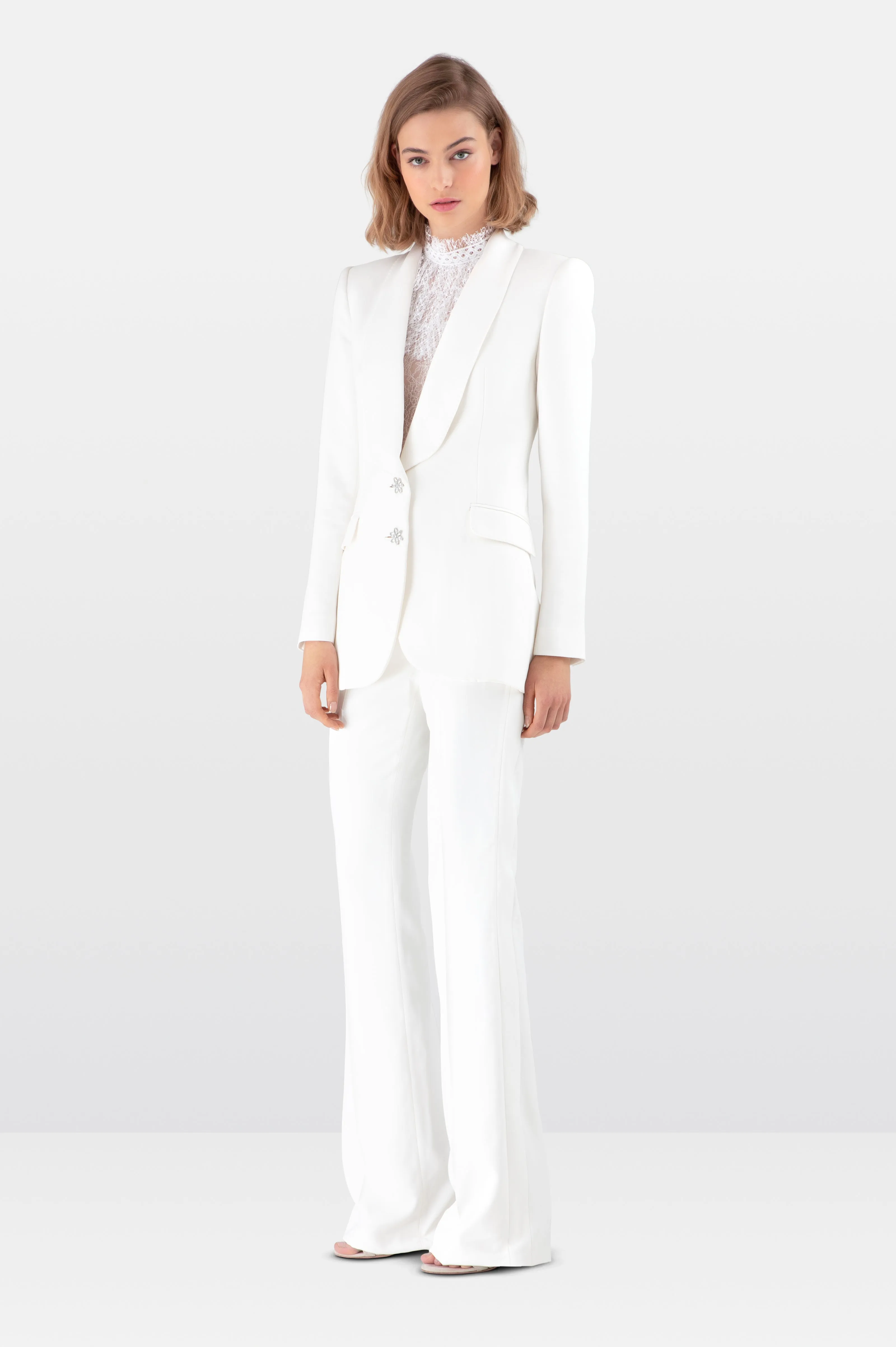 White Satin Crepe Tailored Blazer