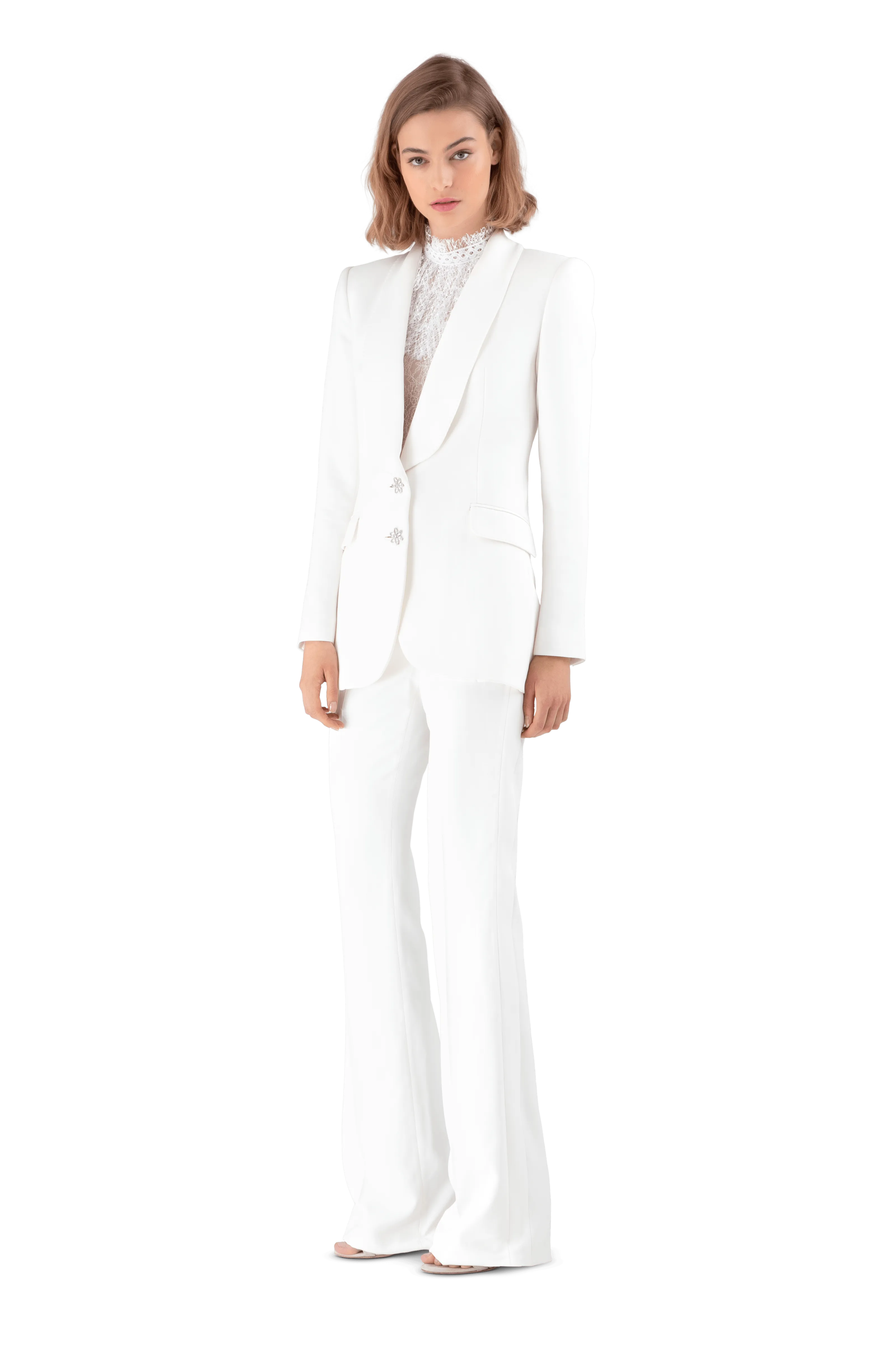 White Satin Crepe Tailored Blazer