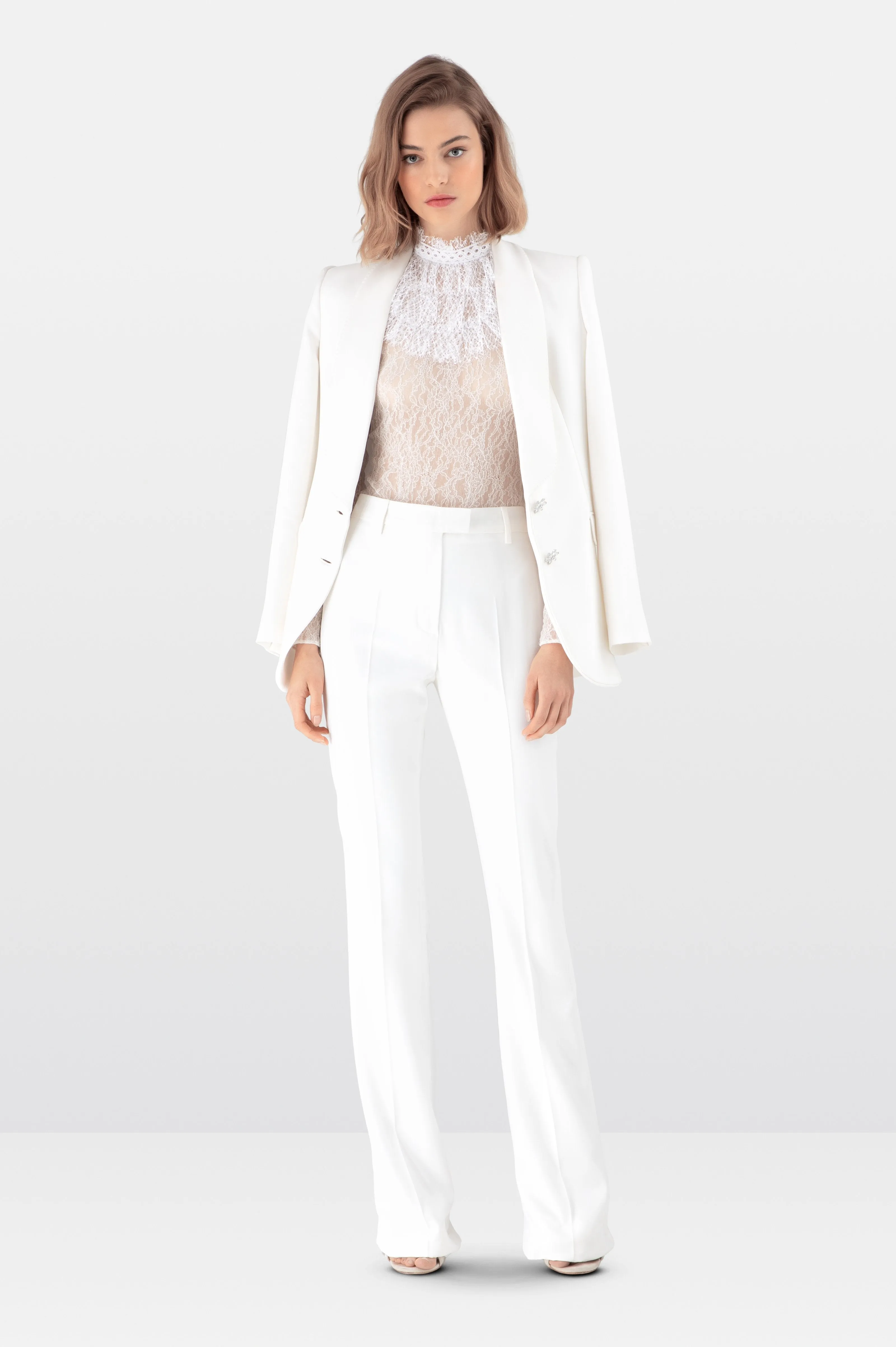 White Satin Crepe Tailored Blazer