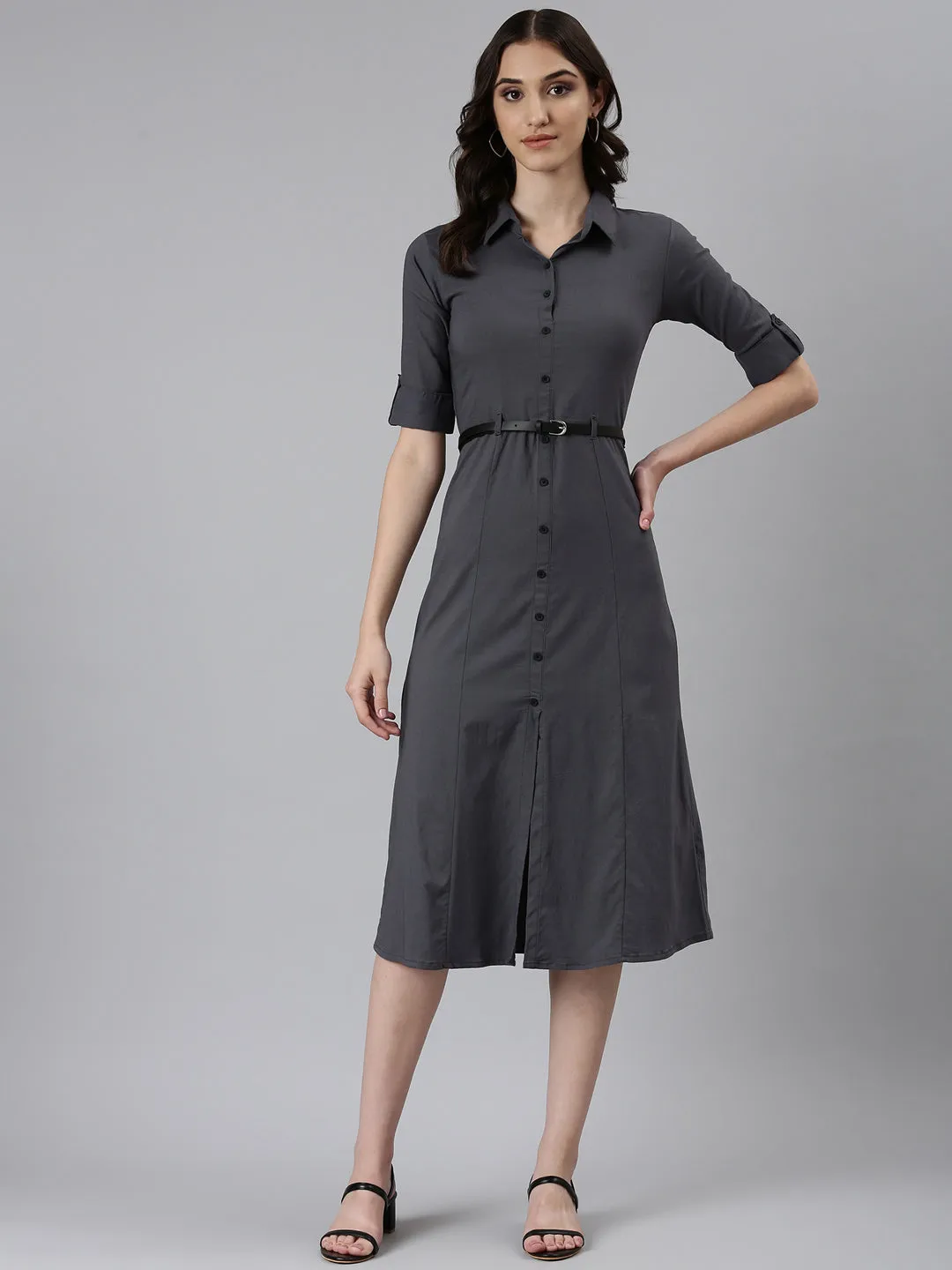 Women Grey Solid A-Line Dress