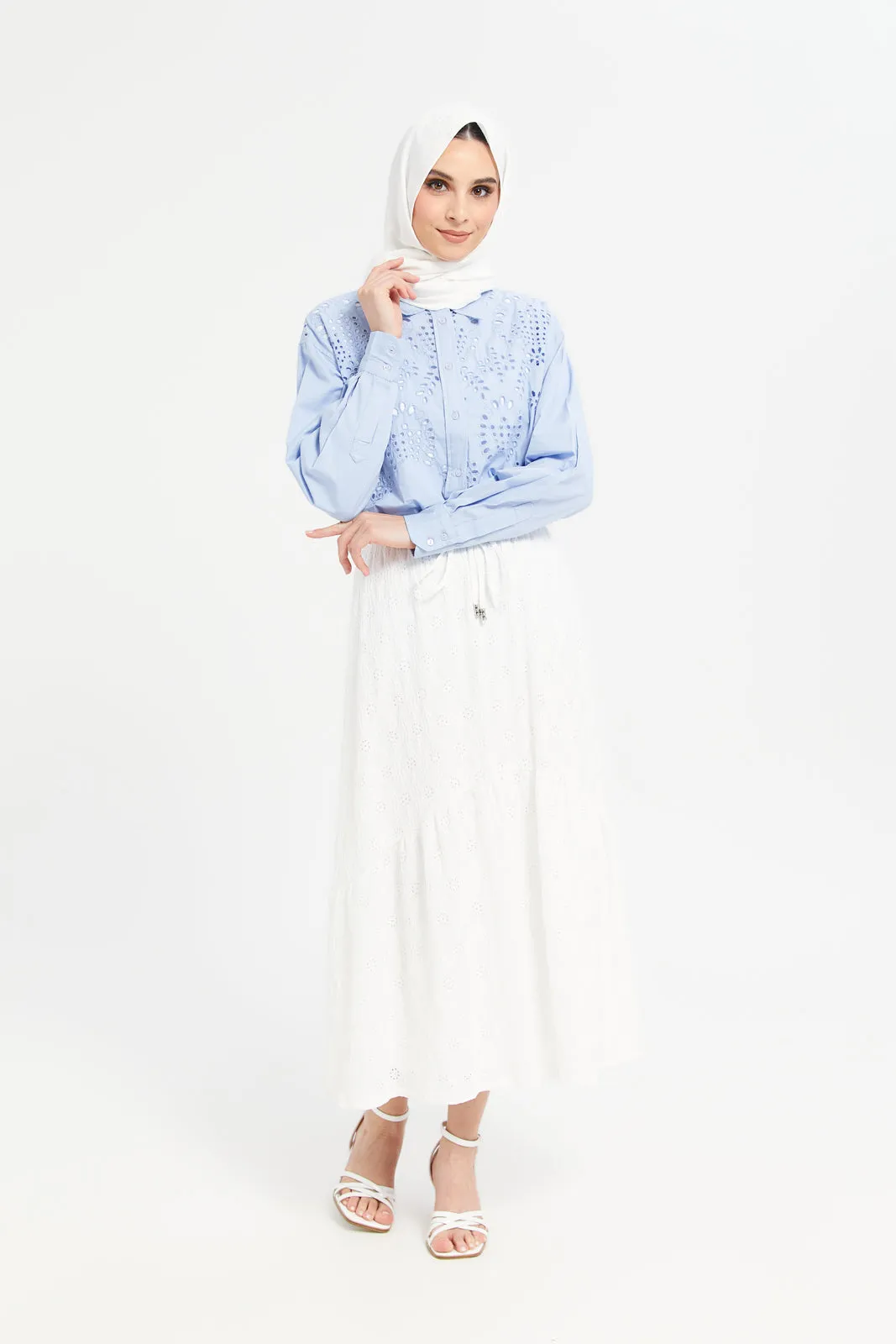 Women Ivory Broderie Skirt