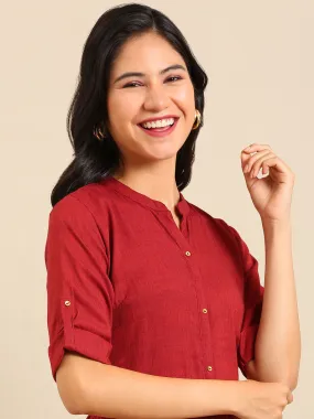 Women's Maroon Solid Straight Kurta