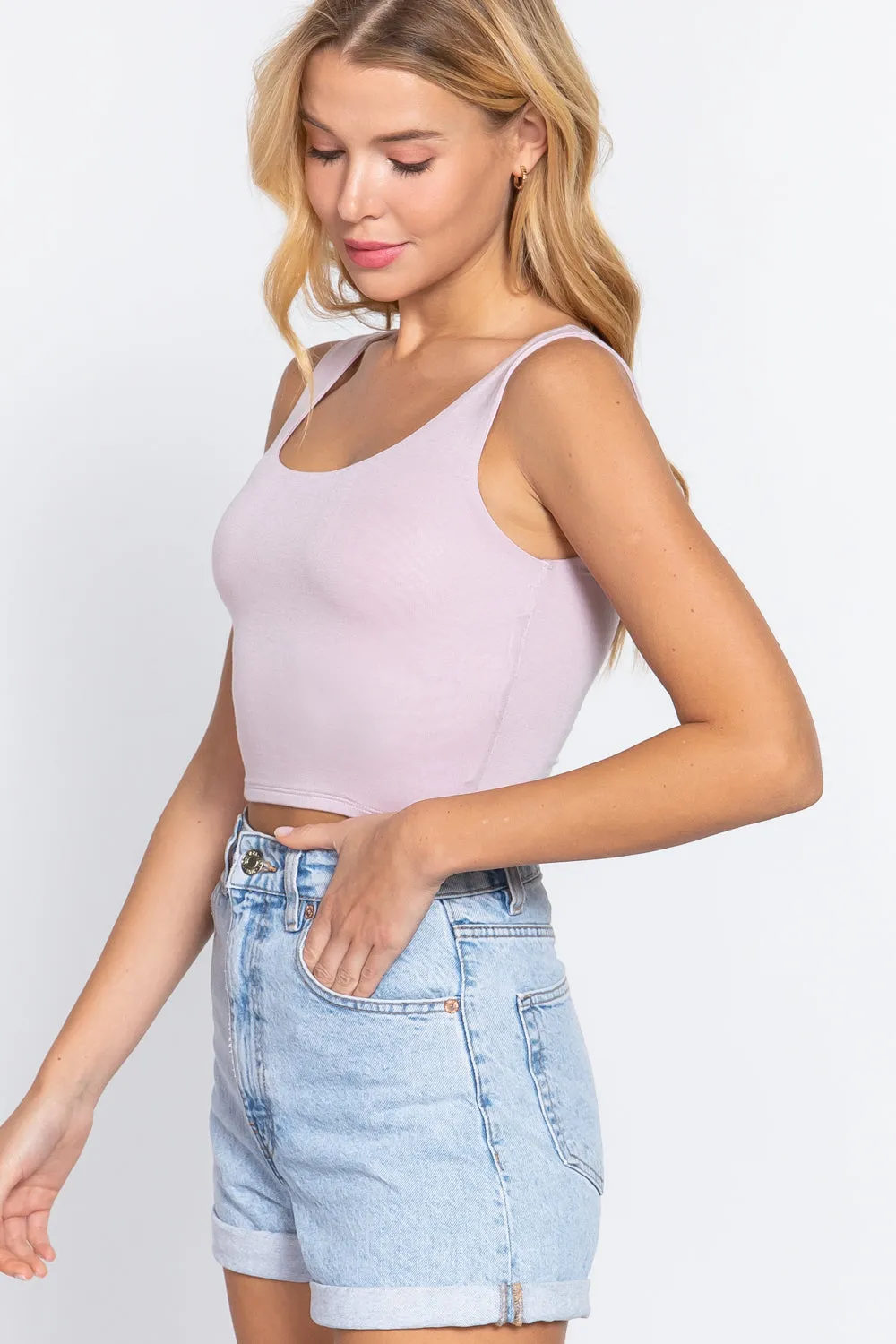 Women's Scoop Neck 2 Ply Crop Tank Top