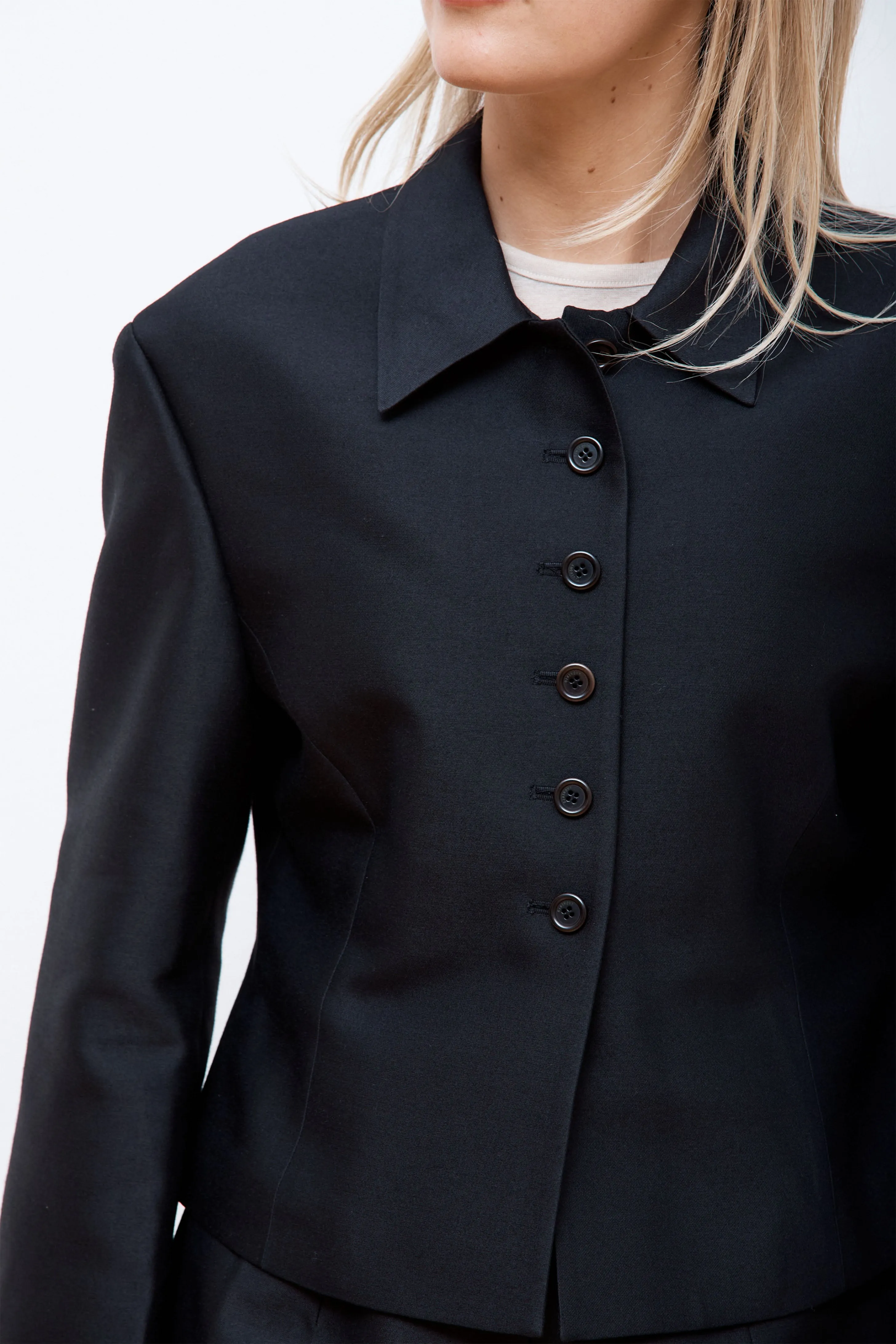 Wool Silk Button Up Jacket Black