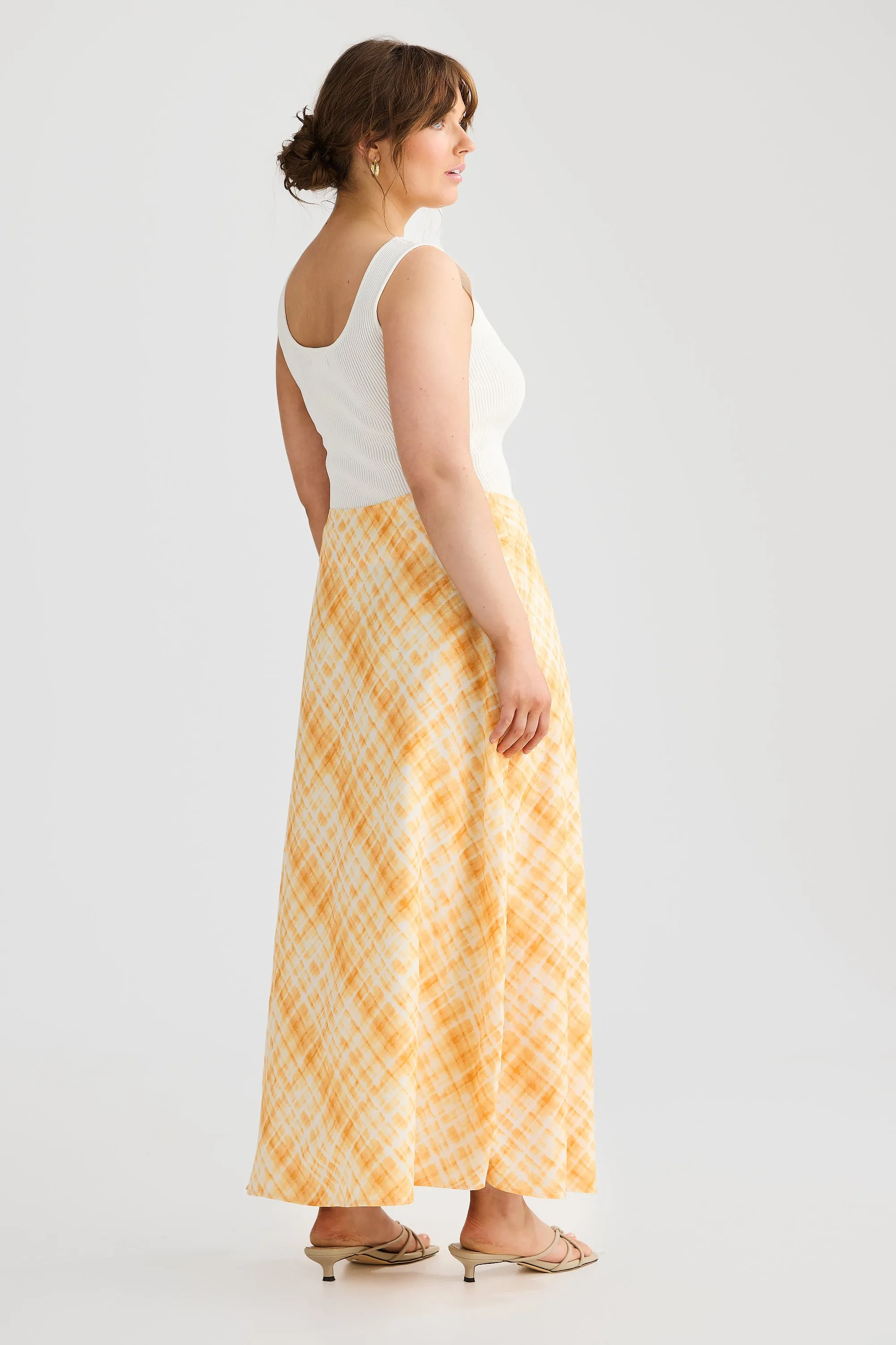 Wrap Midi Skirt - Tangerine Check