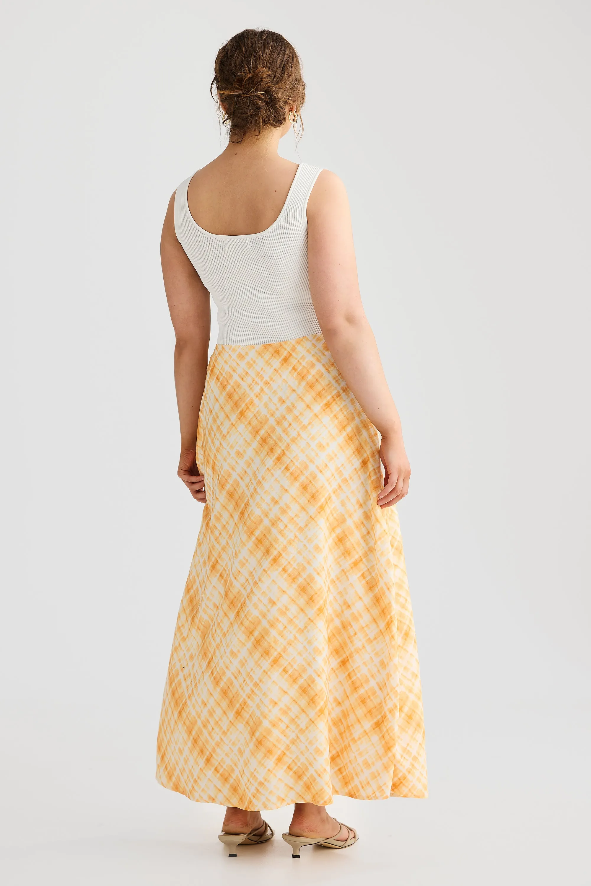 Wrap Midi Skirt - Tangerine Check