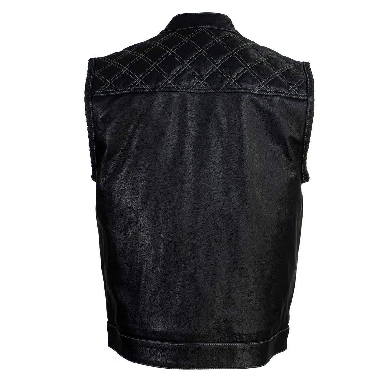 Xelement Men's Black Leather Motorcycle Vest Stars and Stripes Design