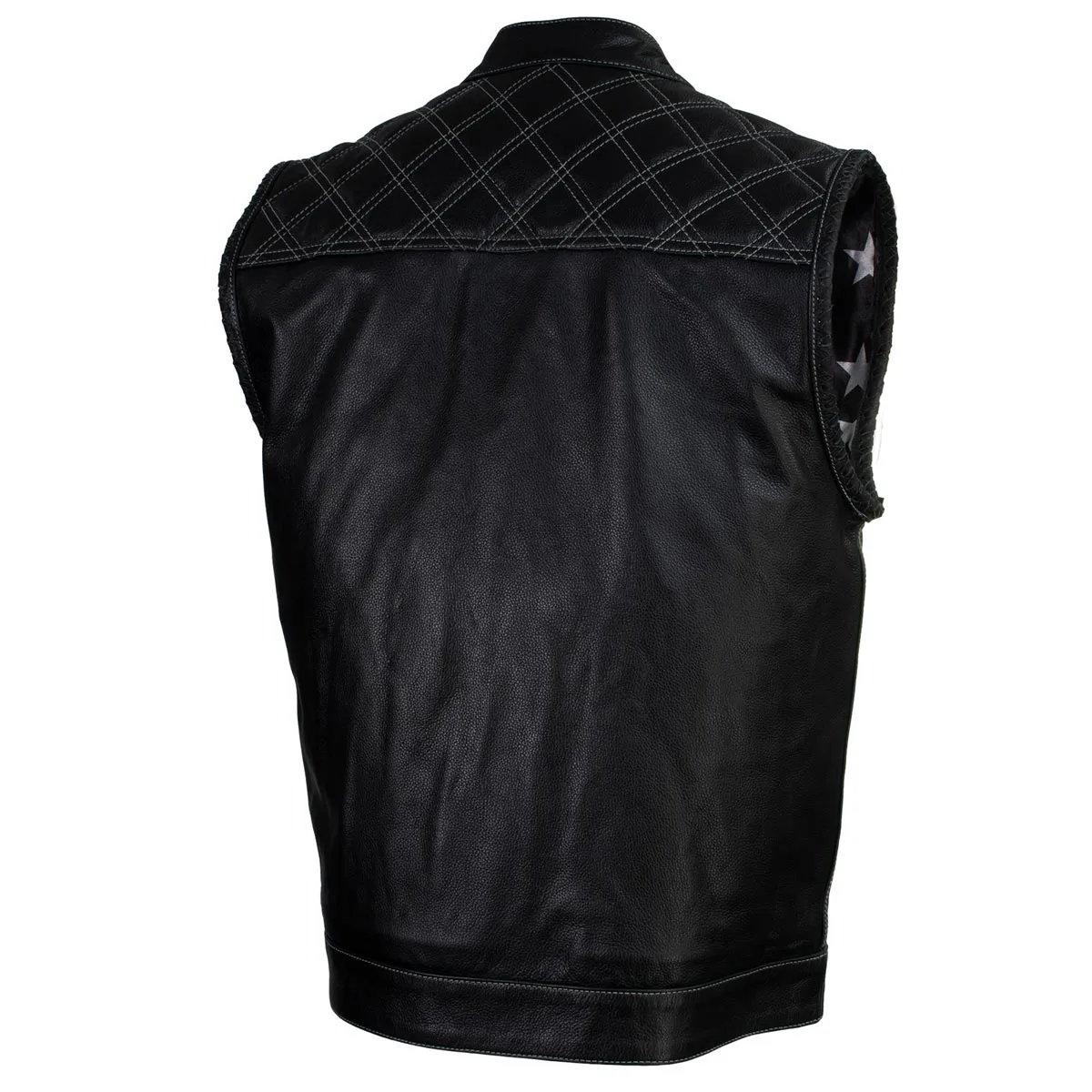 Xelement Men's Black Leather Motorcycle Vest Stars and Stripes Design