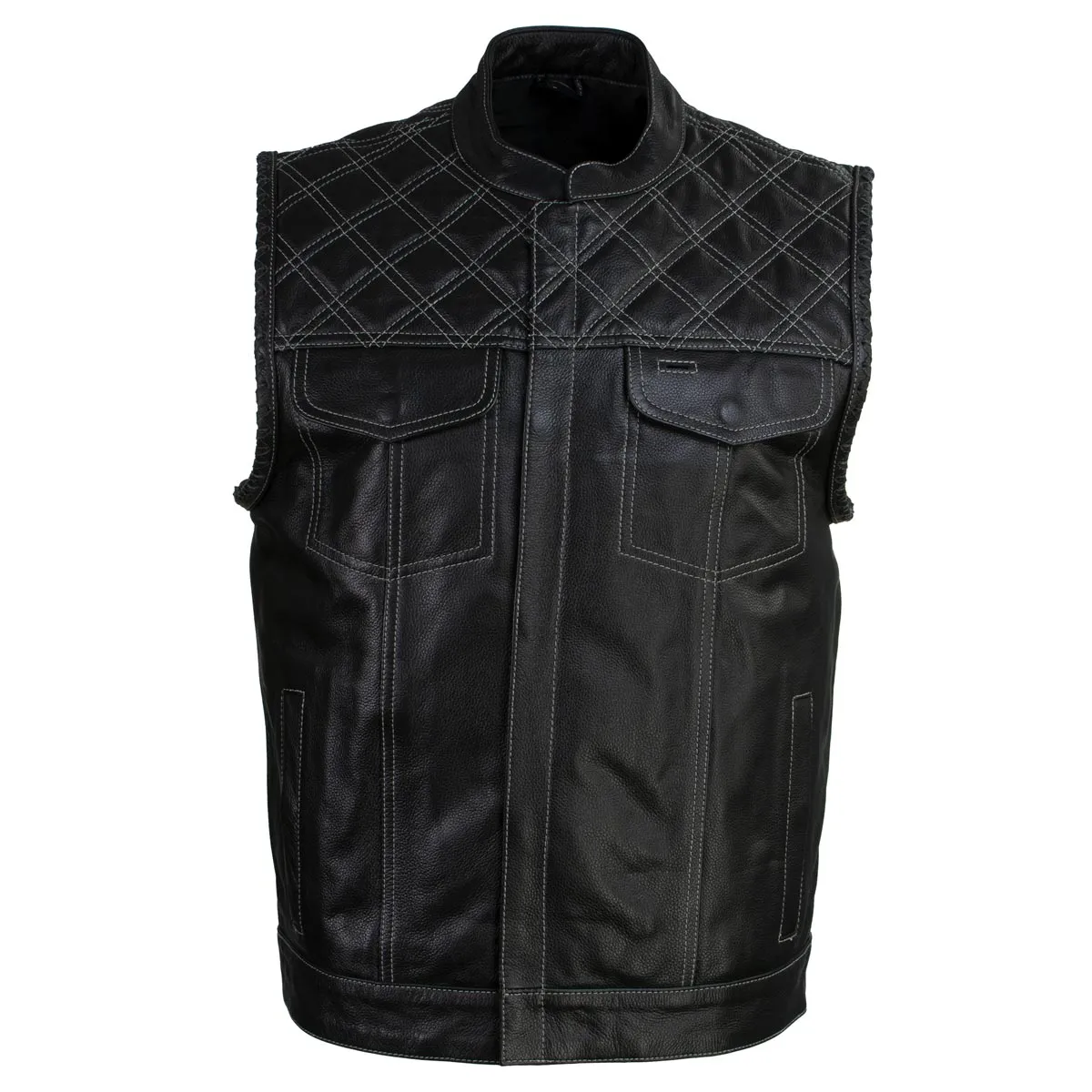 Xelement XS13003 Men's Black 'Stars and Stripes’ Leather Motorcycle Vest with USA Flag Liner