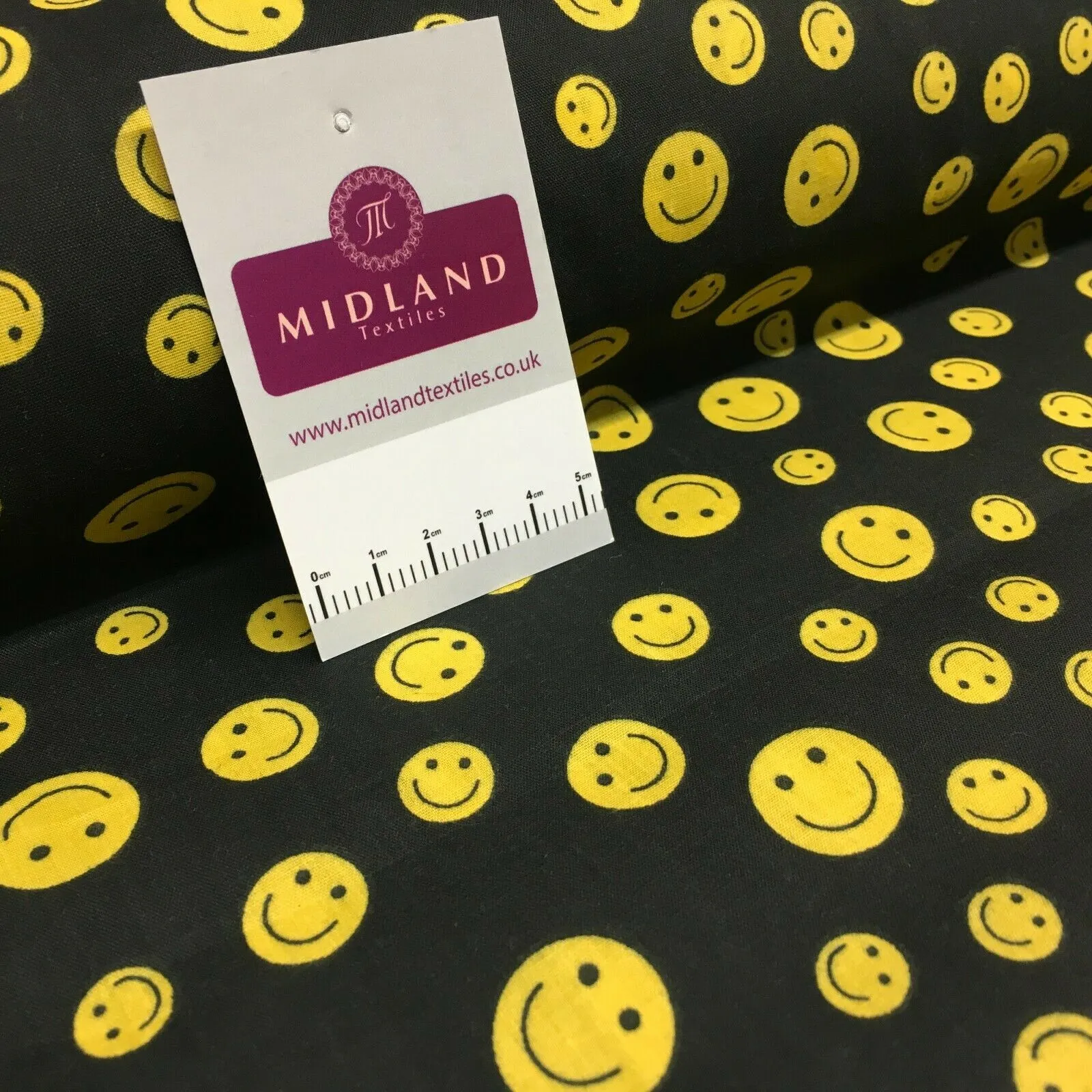 Yellow Smiley Emoji Face Printed Polycotton Mask Fabric 110 cm MD1517 Mtex