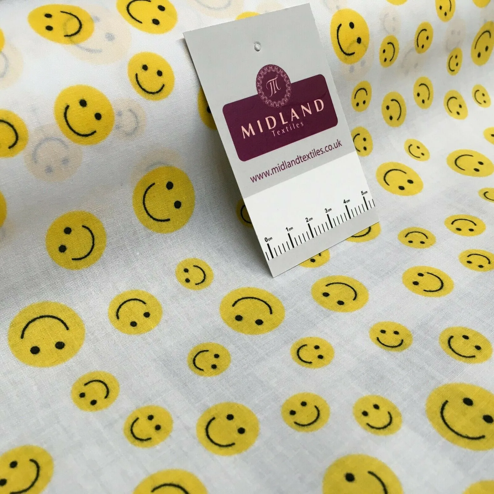 Yellow Smiley Emoji Face Printed Polycotton Mask Fabric 110 cm MD1517 Mtex