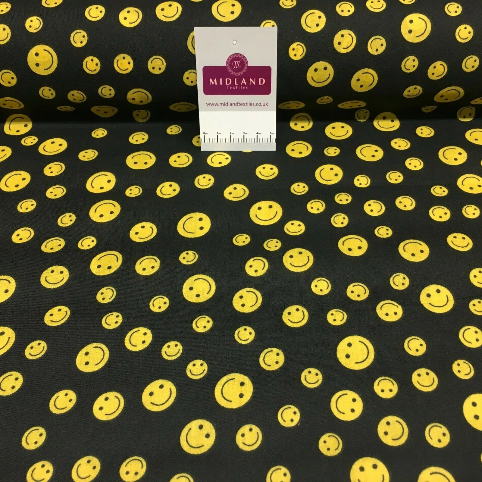 Yellow Smiley Emoji Face Printed Polycotton Mask Fabric 110 cm MD1517 Mtex