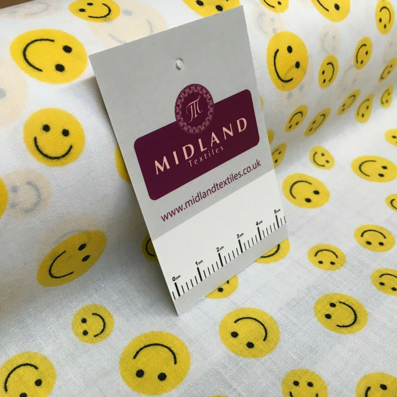 Yellow Smiley Emoji Face Printed Polycotton Mask Fabric 110 cm MD1517 Mtex