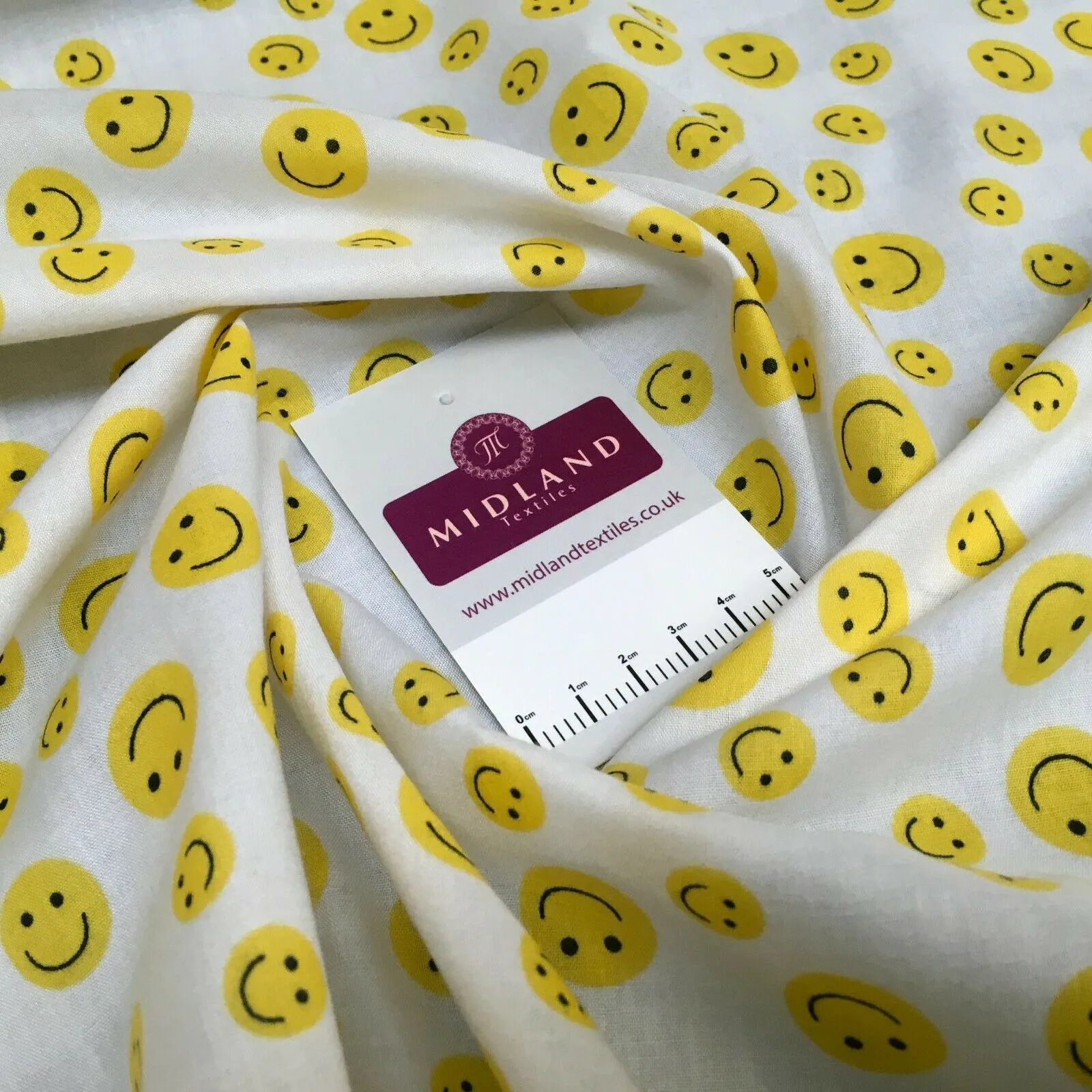 Yellow Smiley Emoji Face Printed Polycotton Mask Fabric 110 cm MD1517 Mtex