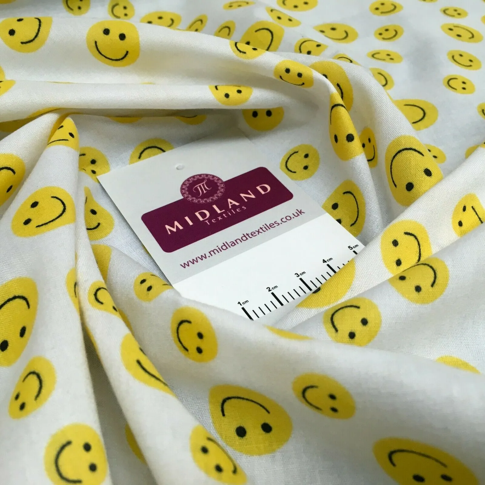 Yellow Smiley Emoji Face Printed Polycotton Mask Fabric 110 cm MD1517 Mtex