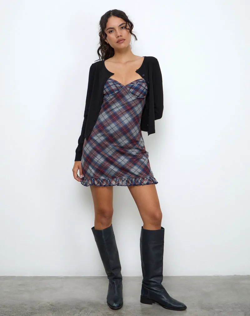 Zeinari Mini Dress in Diagonal Check Navy