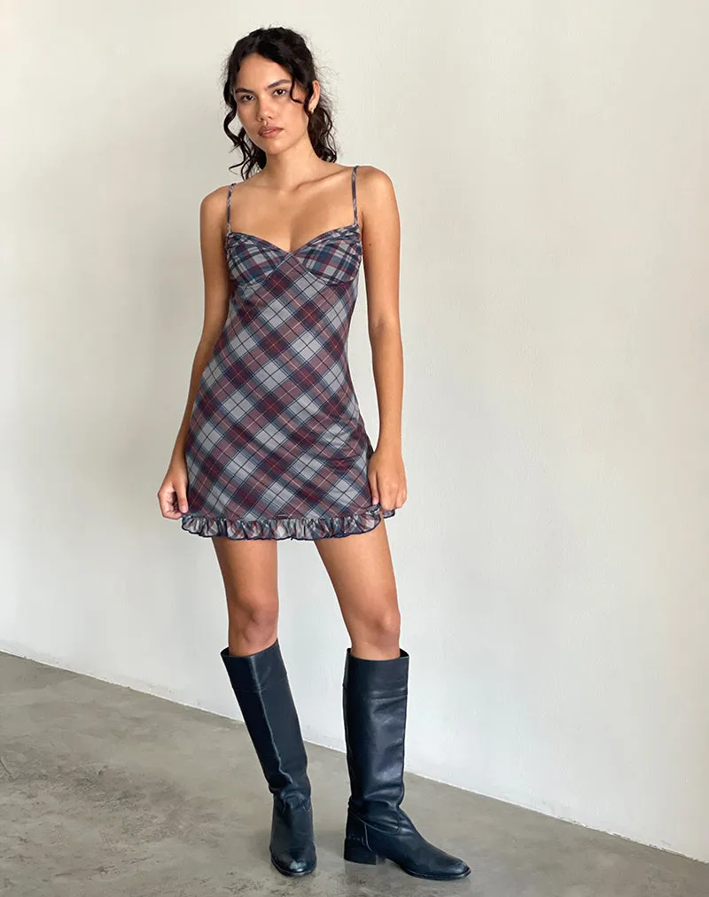 Zeinari Mini Dress in Diagonal Check Navy