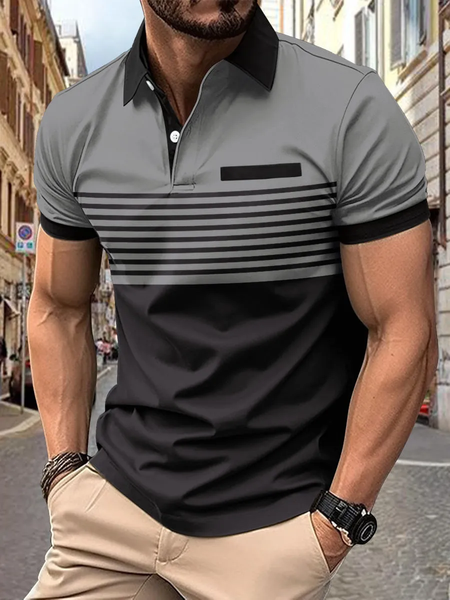 ZIPPER MEN'S PRINTED STRIPED POLO SHIRT