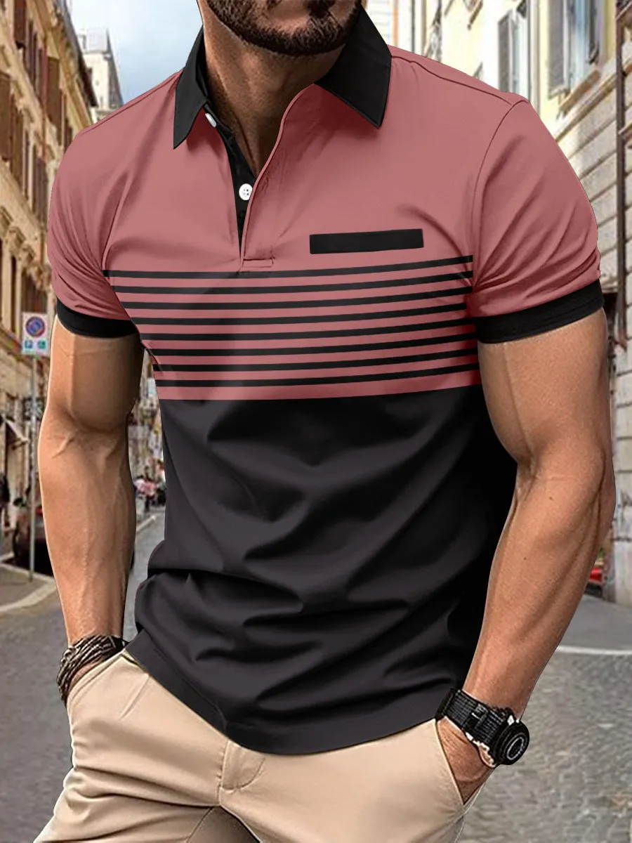 ZIPPER MEN'S PRINTED STRIPED POLO SHIRT