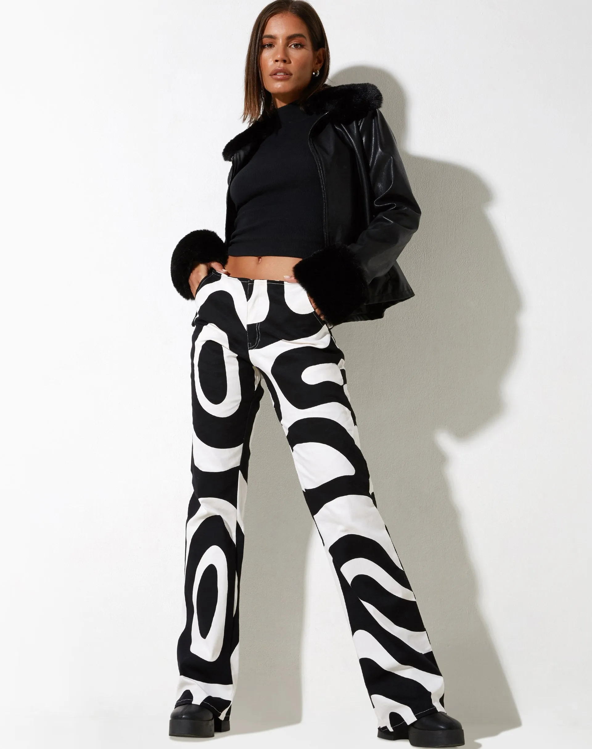 Zoetry Trouser in Optic Swirl Black and White